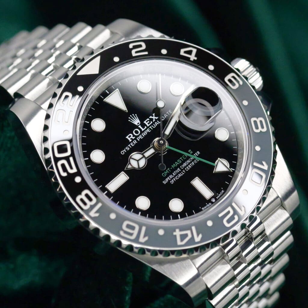 Rolex GMT-Master II "Bruce Wayne" Black Dial Black Gray Ceramic Bezel Jubilee Bracelet Stainless Steel 40mm MINT CONDITION COMPLETE SET 126710GRNR
