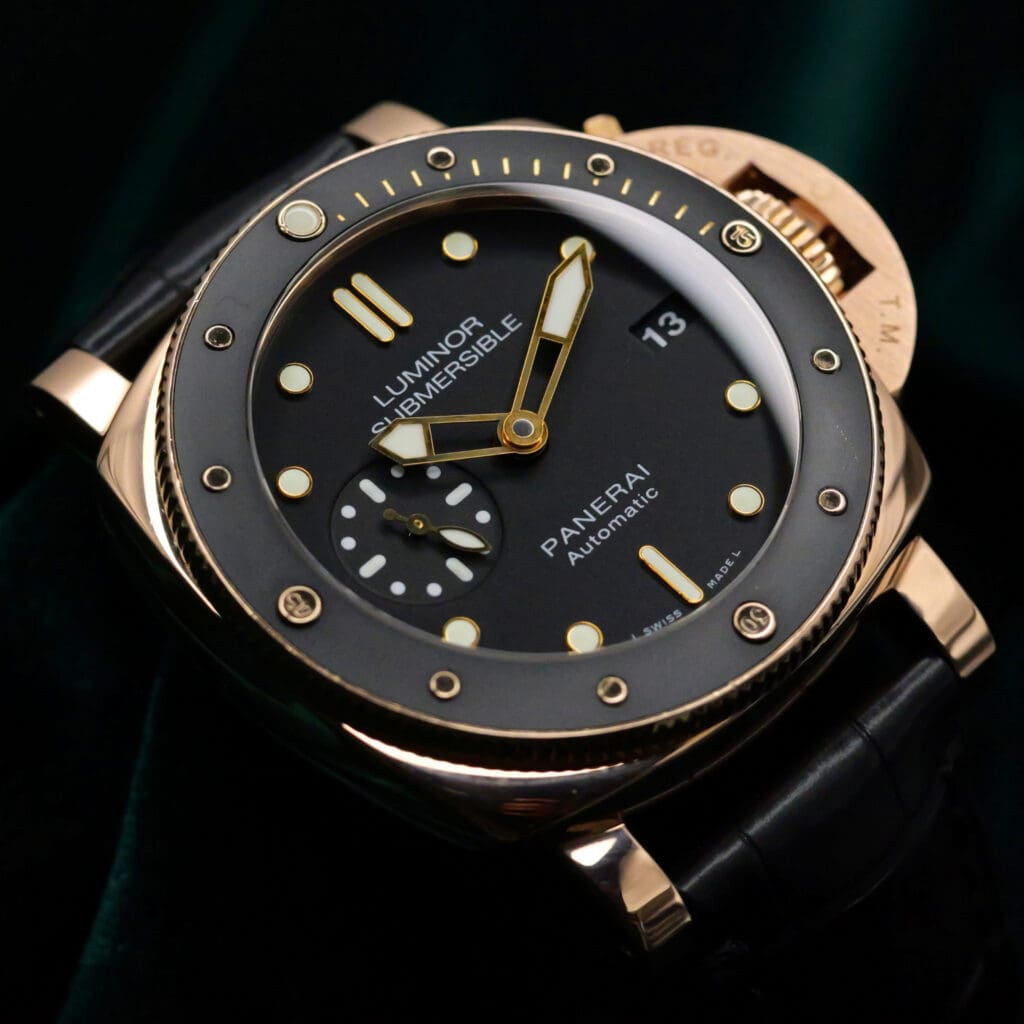 Panerai Luminor Submersible Goldtech Black Dial Black Alligator Strap 42mm VERY GOOD CONDITION PAM00684