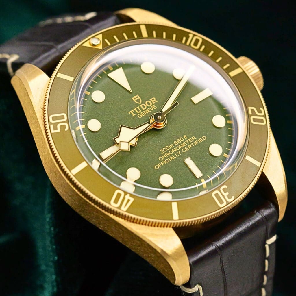 Tudor Black Bay 58 Green Dial Brown Bezel Brown Leather Strap 18K Yellow Gold 39mm MINT CONDITION COMPLETE SET M79018V-0001