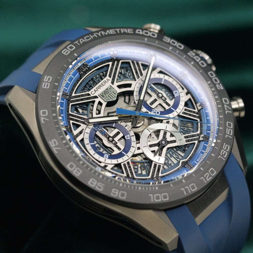 TAG Heuer Carrera Chronograph Extreme Sport Skeleton Black Dial Blue Rubber Strap Titanium 44mm MINT CONDITION COMPLETE SET CBU2081.FT6274