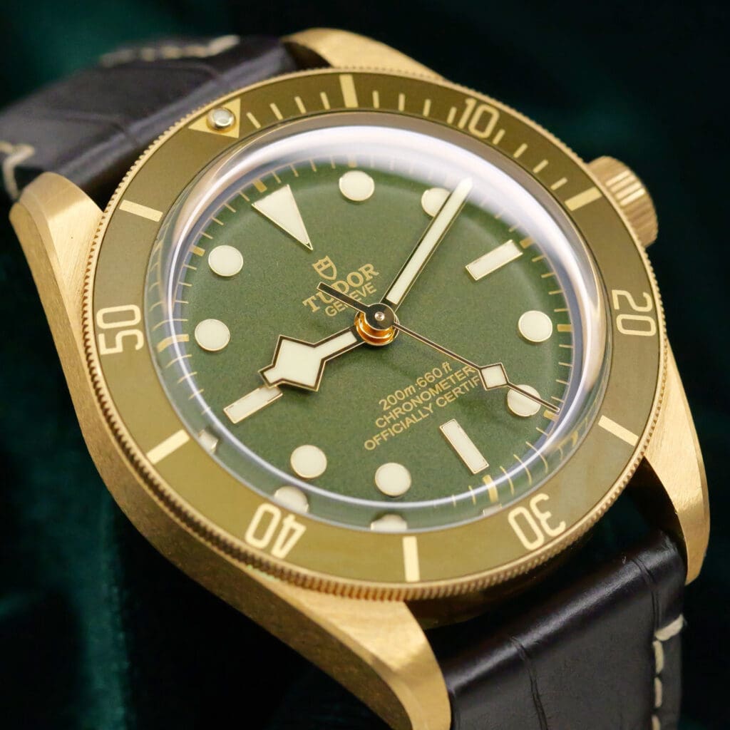 Tudor Black Bay 58 Green Dial Green Bezel 18K Yellow Gold Brown Alligator Strap 39mm MINT CONDITION COMPLETE SET 79018V-0001