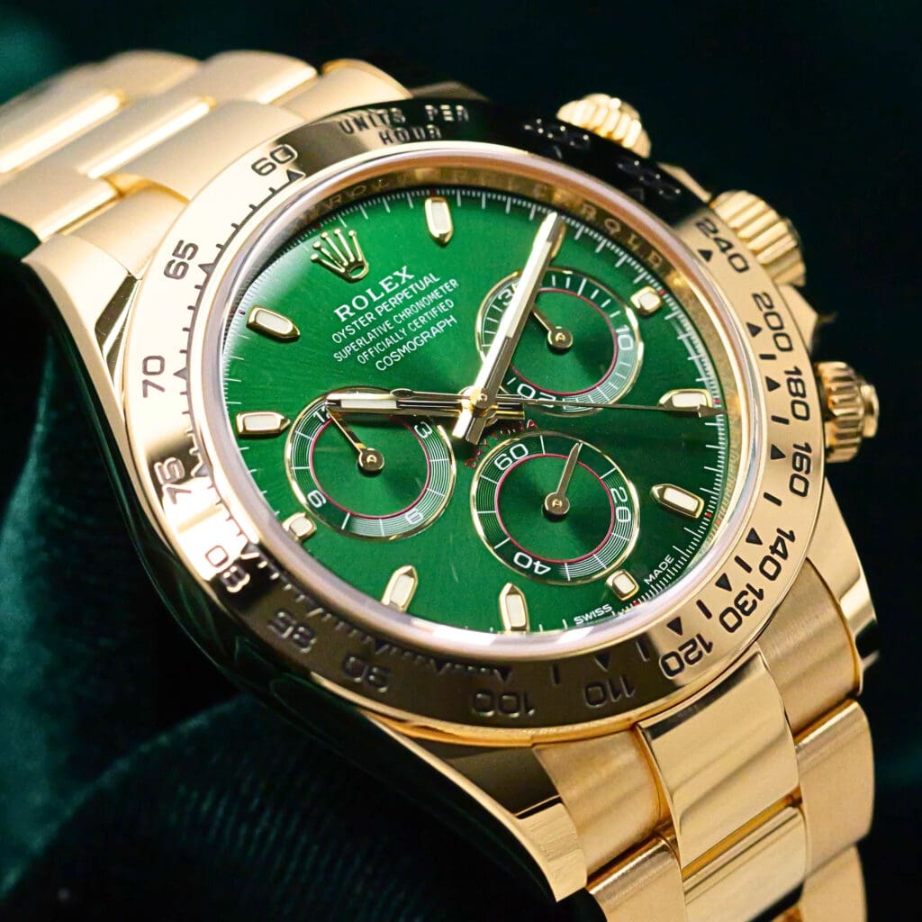 Rolex Daytona "John Mayer" Green Dial Green Subdials 18K Yellow Gold 40mm MINT CONDITION COMPLETE SET 116508