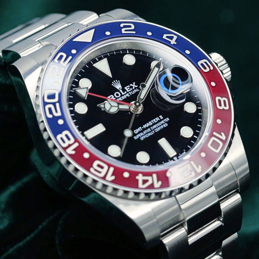 Rolex GMT-Master II "Pepsi" Black Dial Red Blue Ceramic Bezel Oyster Bracelet Stainless Steel 40mm MINT CONDITION COMPLETE SET 126710BLRO