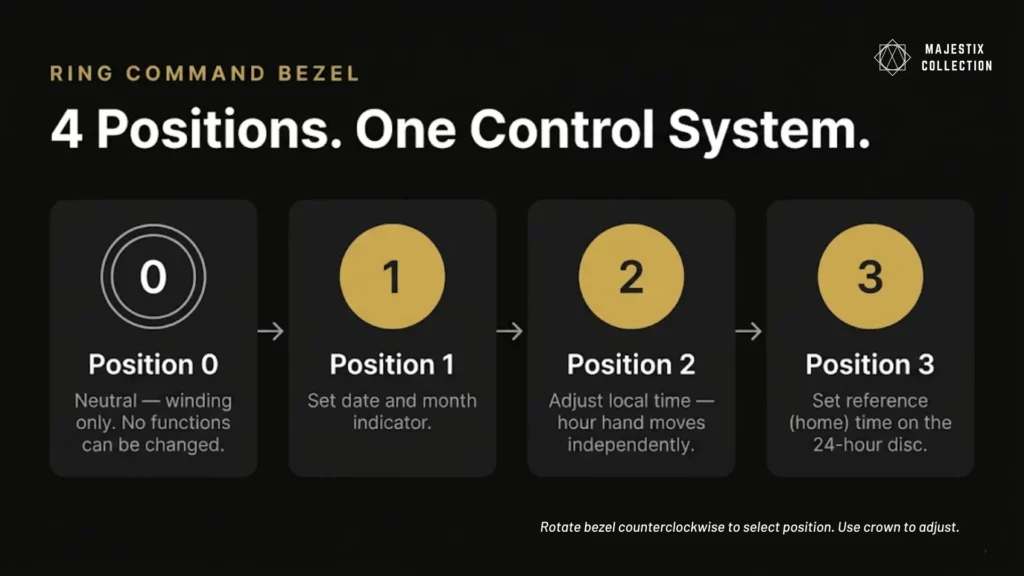 Ring Command bezel 4 positions diagram Rolex Sky-Dweller guide