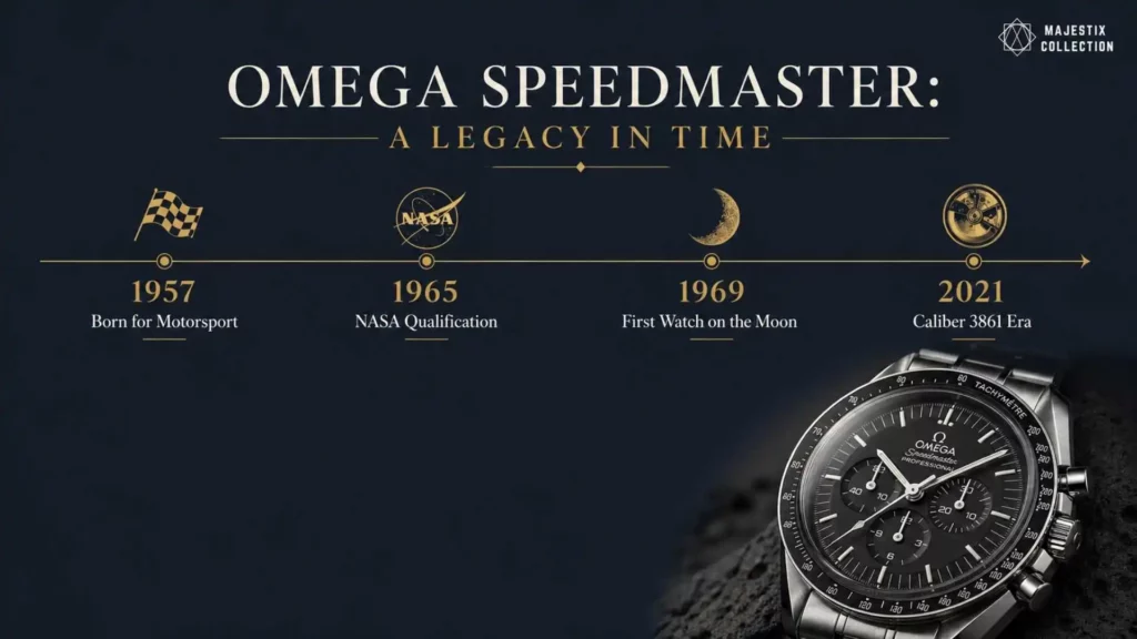 Omega Speedmaster historical timeline from 1957 launch to Apollo Moon landing era