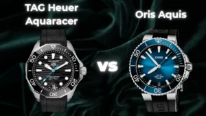 TAG Heuer Aquaracer black dial on rubber vs Oris Aquis blue dial on rubber side by side comparison