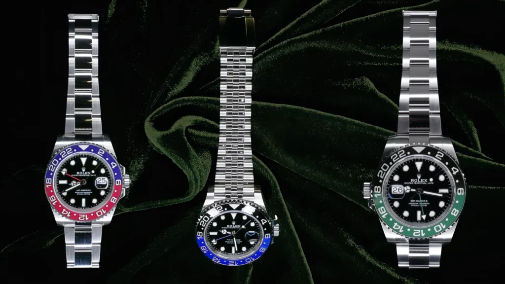 Three iconic Rolex GMT. Rolex Pepsi, Batman/Batgirl and Sprite