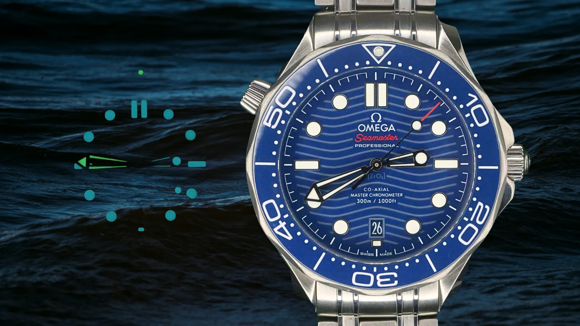 Omega Seamaster Diver 300M in blue dial on steel bracelet
