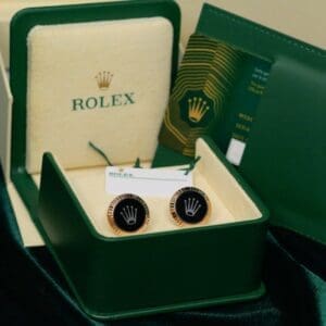 2026 NEW UNWORN Rolex Cufflinks Black Ceramic Fluted Bezel 18k Rose Gold COMPLETE SET A1035BLACK