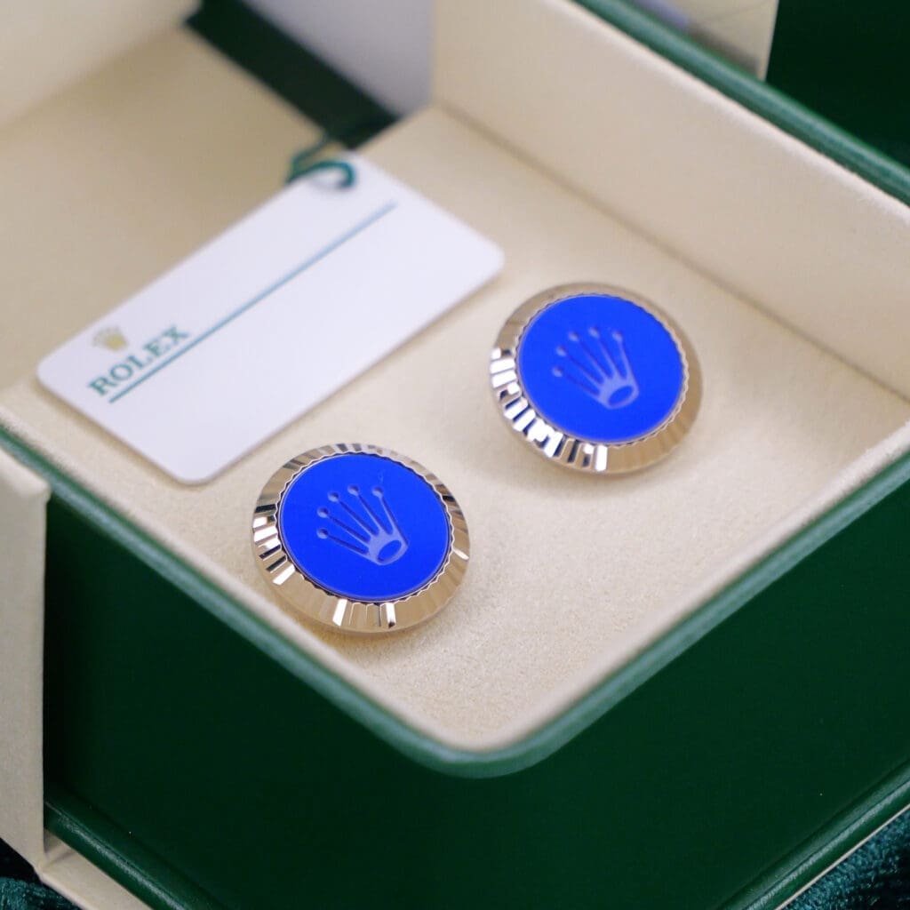 2026 NEW UNWORN Rolex Cufflinks Blue Fluted 18K White Gold EXCELLENT CONDITION COMPLETE SET A1039