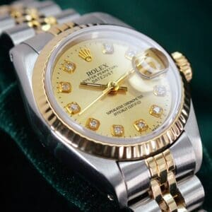 Rolex Lady-Datejust Champagne Gold Dial Diamond Markers Fluted Bezel Jubilee Bracelet Two Tone 18k Yellow Gold Stainless Steel 26mm MINT CONDITION 69173
