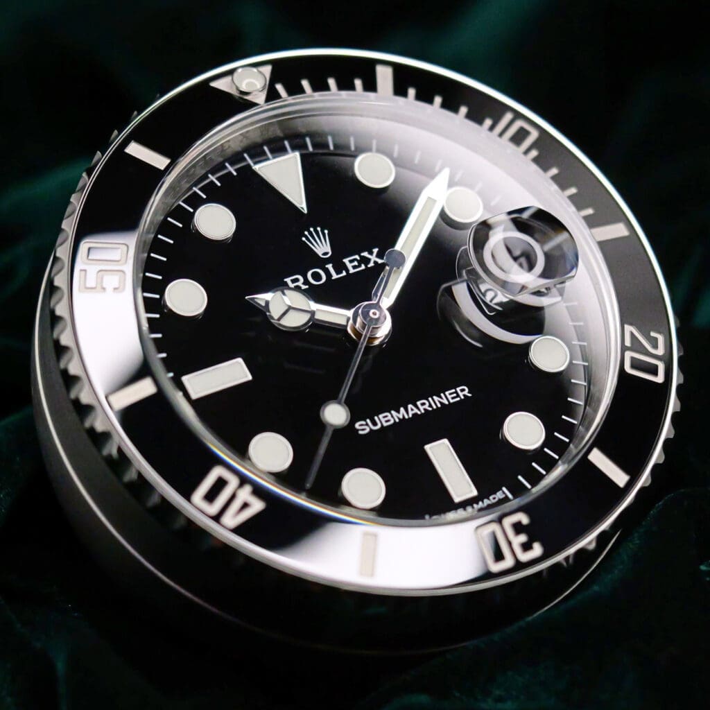 2025 NEW Rolex Submariner Date Desk Clock Black Dial Black Ceramic Bezel Stainless Steel 80mm COMPLETE SET 909010LN