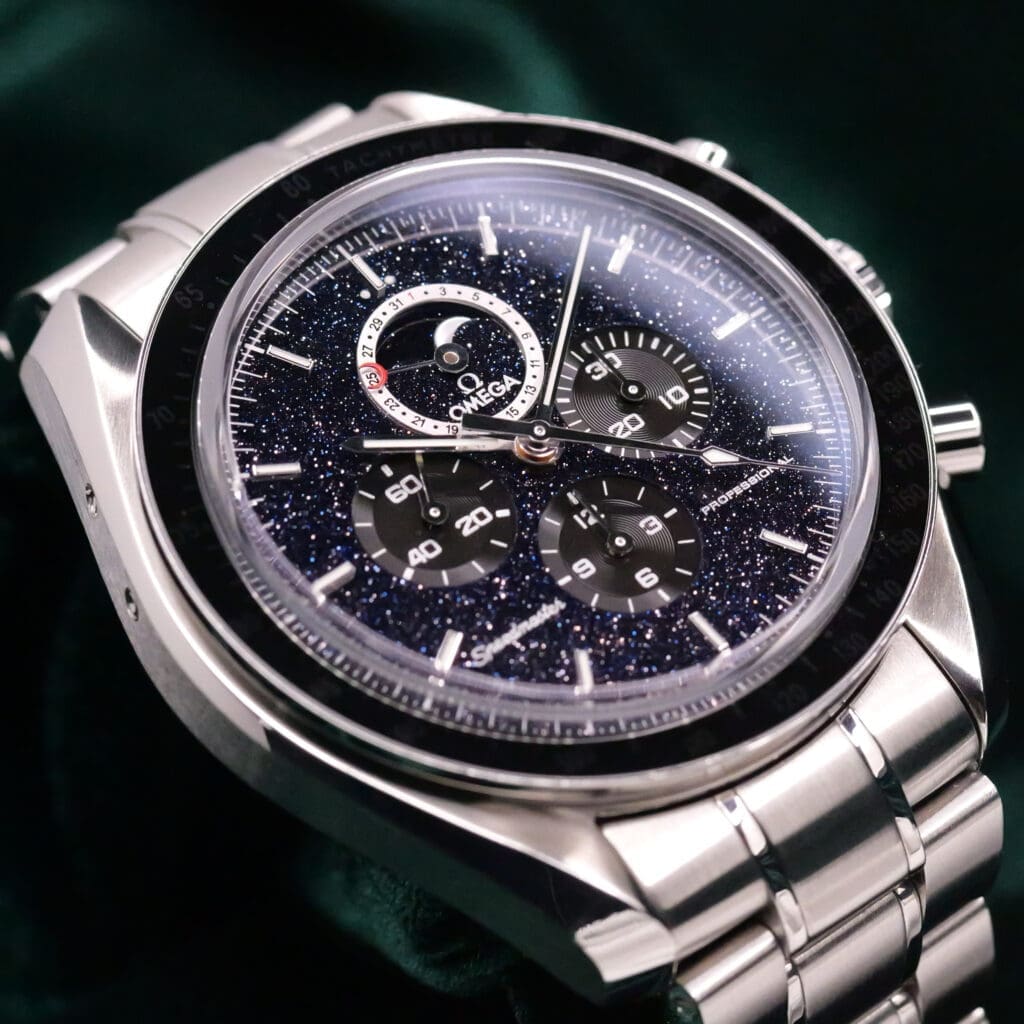 Omega Speedmaster Moonphase Aventurine Black Dial Black Ceramic Bezel Stainless Steel 44mm MINT CONDITION 311.30.44.32.01.001