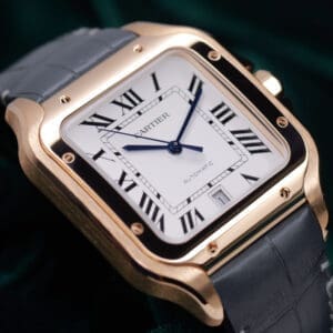 2026 Cartier Santos de Cartier White Dial Roman Markers 18K Rose Gold Grey Leather Strap 39.8mm MINT CONDITION COMPLETE SET WGSA0019