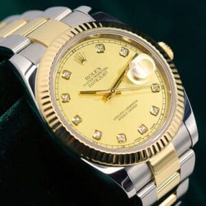 Rolex Datejust 41 Champagne Dial Diamond Markers Fluted Bezel Oyster Bracelet Two-Tone 18K Yellow Gold Stainless Steel MINT CONDITION COMPLETE SET 126333