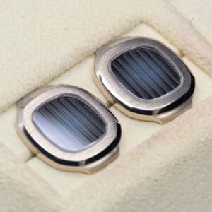 MINT CONDITION Patek Philippe Nautilus Cuff Links Opaline Blue Gray Horizontally Embossed 19mm 205.9057G-015