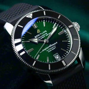 Breitling Superocean Heritage II  Green Dial Black Ceramic Bezel Black Rubber Strap Stainless Steel 42mm MINT CONDITION COMPLETE SET AB2010121L1S1