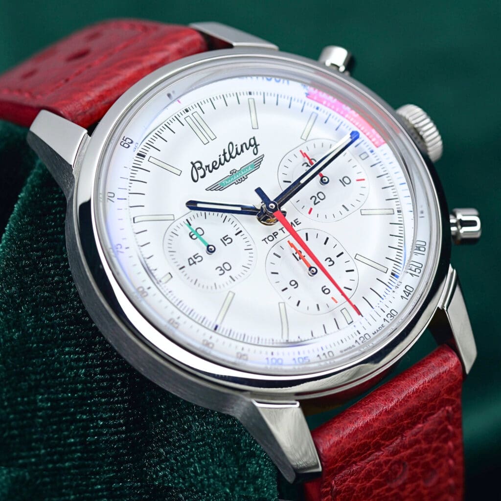 2025 Breitling Top Time B01 "Ford Thunderbird" Ivory White Dial Stainless Steel Red Calfskin Strap 41mm MINT CONDITION COMPLETE SET AB01766A1A1X1