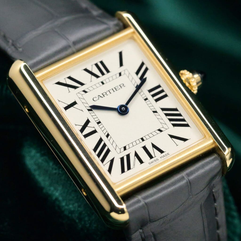 2025 Cartier Tank Louis Cartier Silver Dial Gray Alligator Strap 18K Yellow Gold 25.5m MINT CONDITION COMPLETE SET WGTA0343