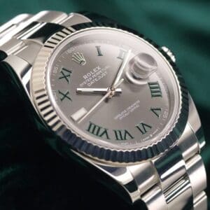 2025 Rolex Datejust Wimbledon Slate Gray Dial Fluted 18K White Gold Bezel Oyster Bracelet Stainless Steel 41mm MINT CONDITION COMPLETE SET 126334