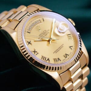 Rolex Day-Date 36 Champagne Gold Dial Fluted Bezel Presidential Bracelet 18k Yellow Gold NEAR MINT CONDITION 18038
