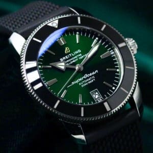 Breitling Superocean Heritage II  Green Dial Black Ceramic Bezel Black Rubber Strap Stainless Steel 42mm MINT CONDITION COMPLETE SET AB2010121L1S1