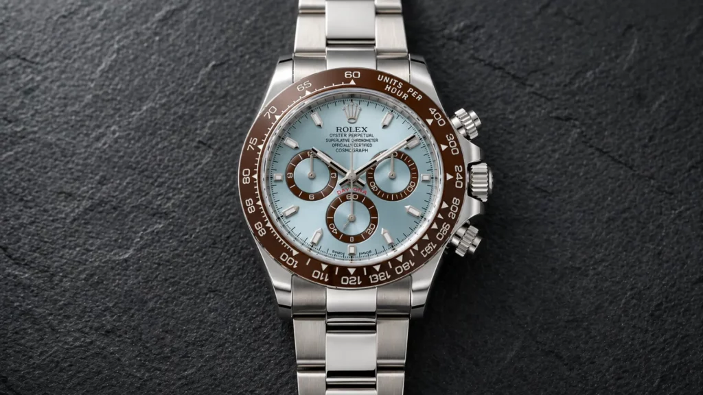 Rolex Daytona 126506 platinum with ice blue dial and chestnut brown ceramic bezel
