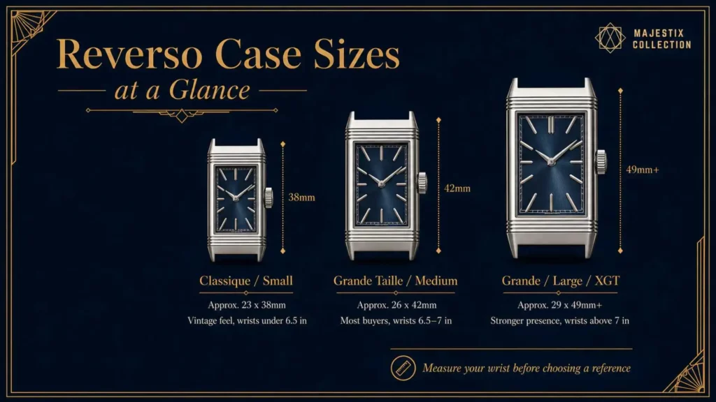 JLC Reverso case size comparison from Small to Large models
