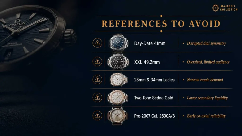 Omega Aqua Terra references to avoid infographic listing problematic models for resale