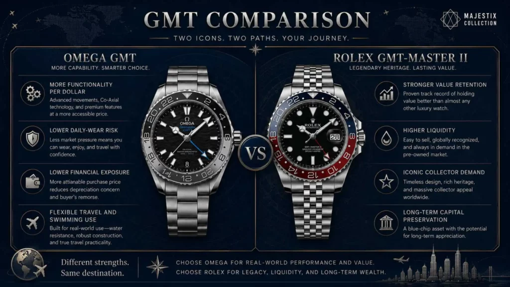  Omega GMT versus Rolex GMT comparison for watch buyers