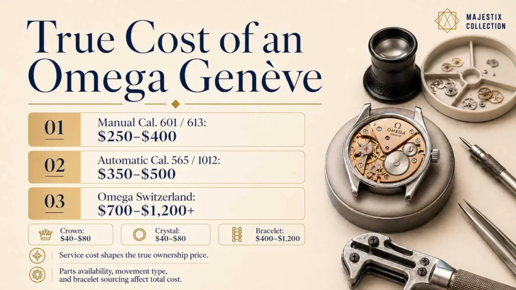 Service cost breakdown for vintage Omega Genève watches