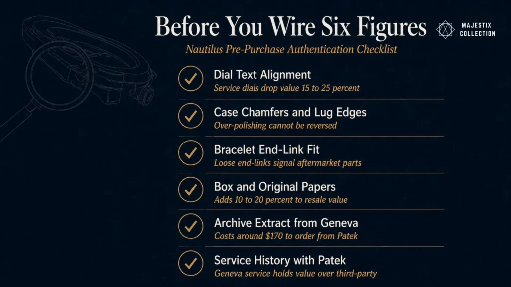 Patek Philippe Nautilus authentication checklist infographic for 2026 buyers