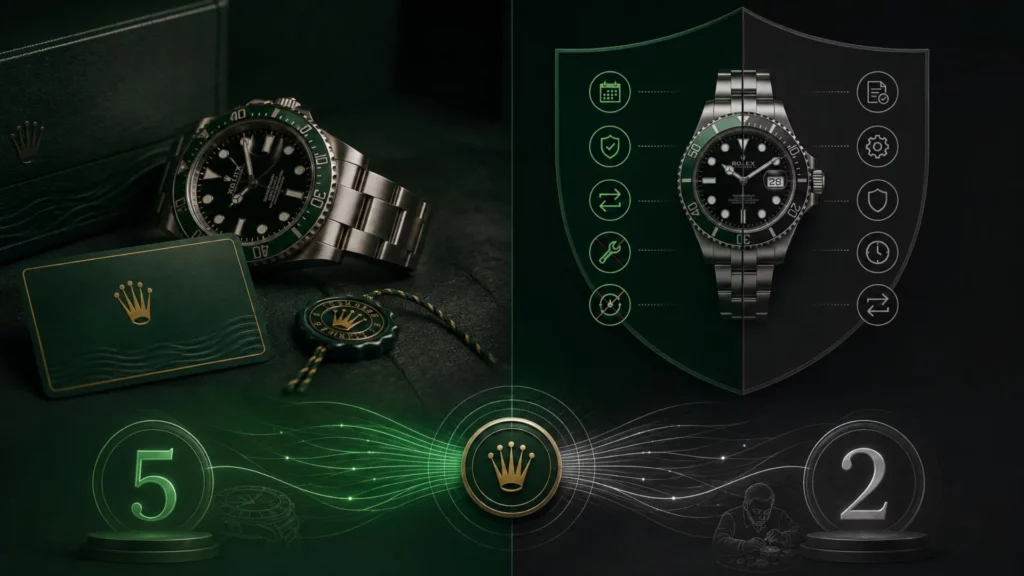 Rolex factory warranty vs service warranty side-by-side comparison