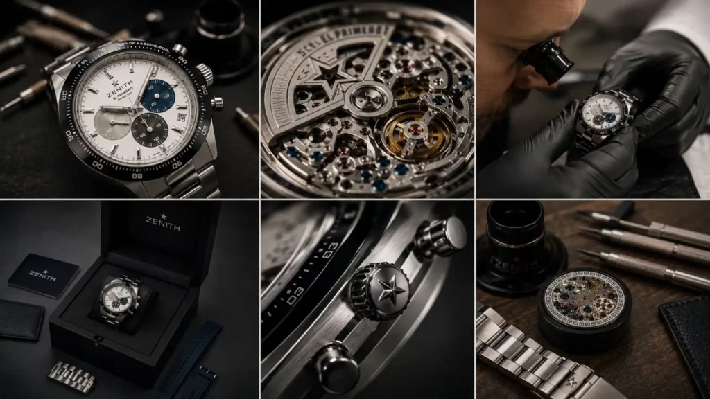 Zenith Chronomaster Sport ownership guide with luxury watch inspection, movement details, service tools, and box set