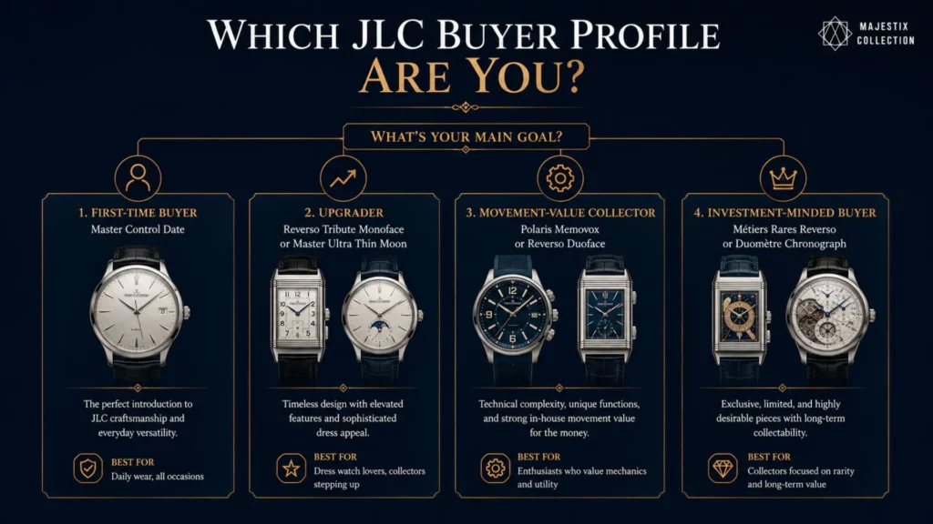 Decision infographic matching JLC watches to four buyer profiles