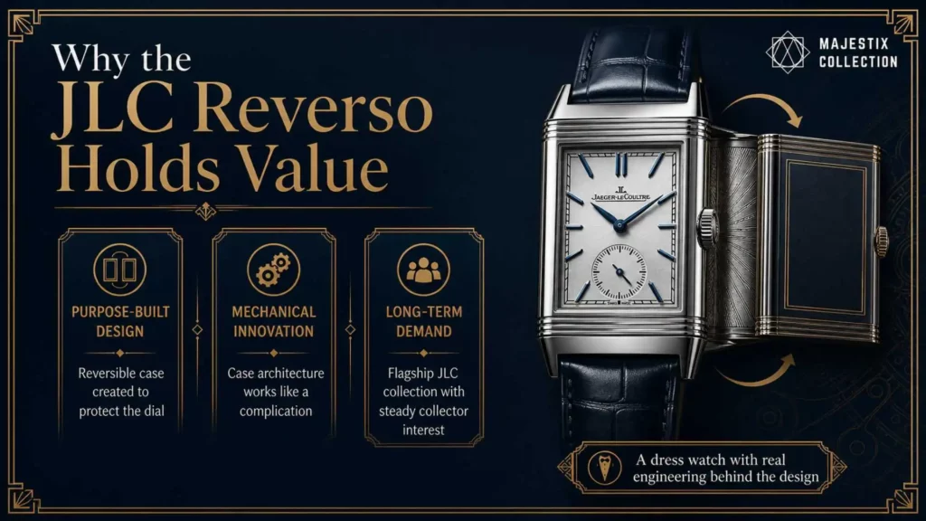 JLC Reverso value pillars showing design history and engineering