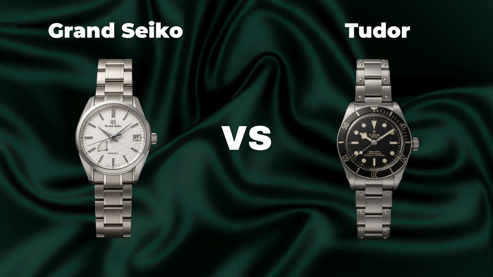 Grand Seiko Snowflake vs Tudor Black Bay 58 side by side comparison on dark surface