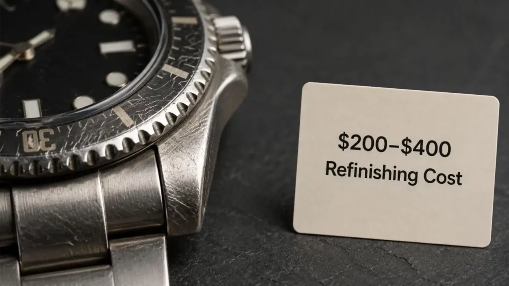 scratched watch bezel close-up used to negotiate price reduction based on refinishing cost