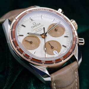Omega Speedmaster “Cappuccino” Cream Dial Brown Subdials Brown Alligator Leather Strap 18k Rose Gold Stainless Steel 38mm MINT CONDITION COMPLETE SET 324.23.38.50.02.002
