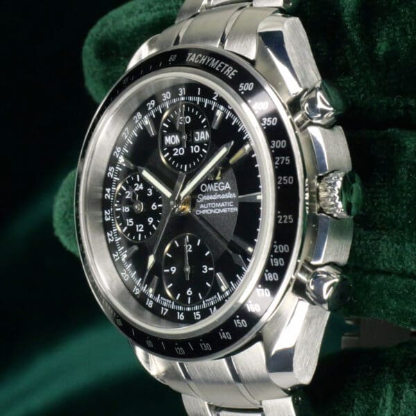 Omega Speedmaster Day‑Date Black Dial Black Bezel Stainless Steel