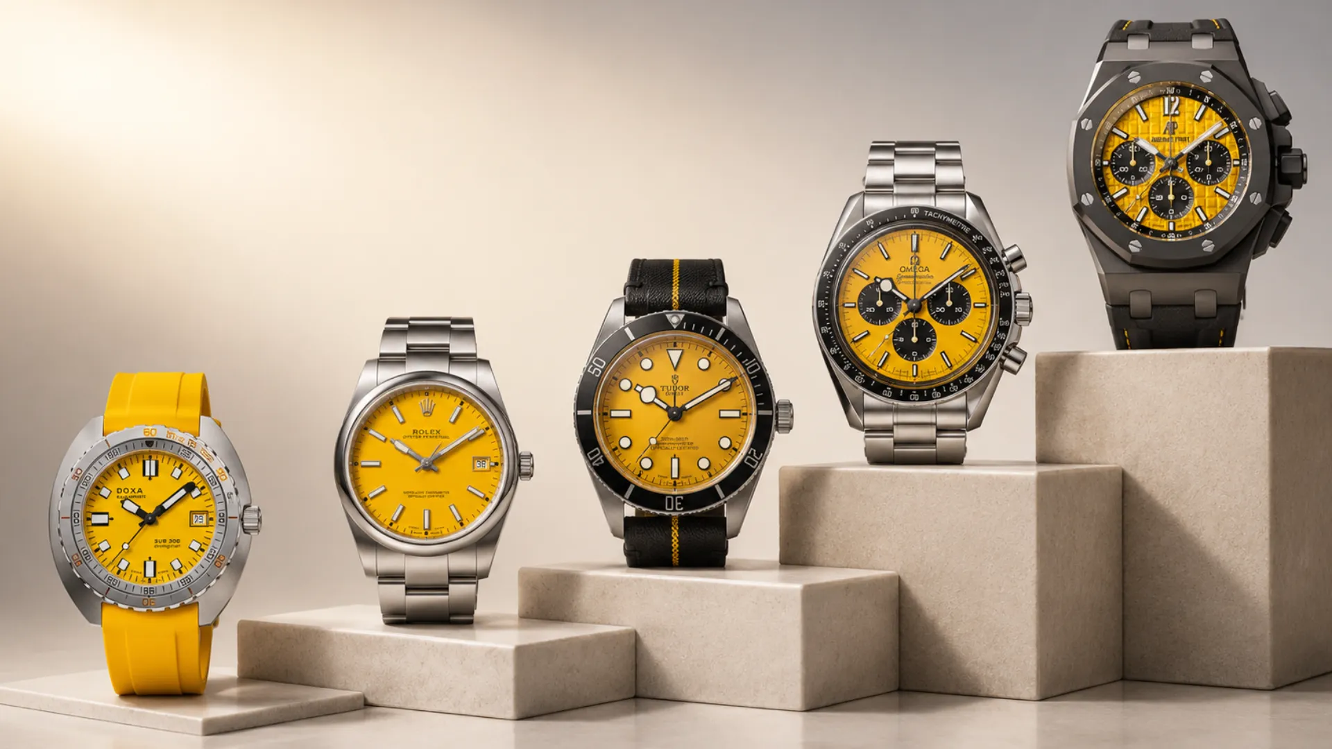 Christopher Ward yellow-dial diver worn on the wrist in warm sunlight