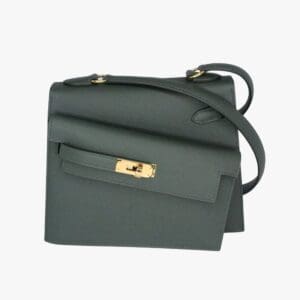 2025 NEW Hermes Kelly Sellier en Desordre 20 Vert Mangrove Epsom Leather Permabrass Hardware