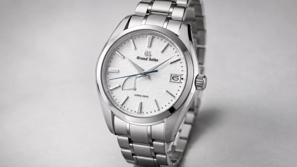 Grand Seiko SBGA211 Snowflake white textured dial on titanium bracelet