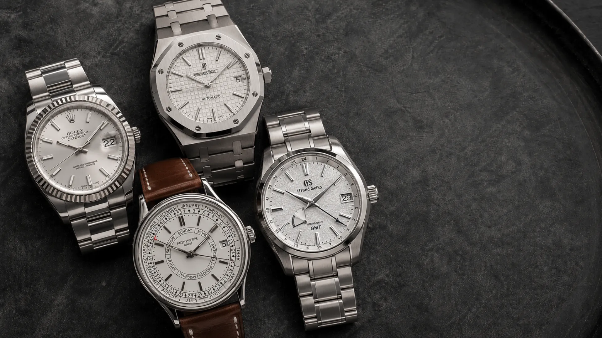 Curated collection of luxury silver dial watches arranged for the best silver watch buying guide