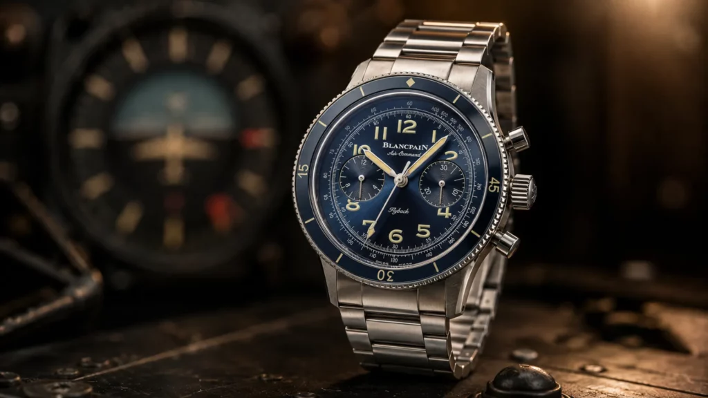 Blancpain Air Command flyback chronograph with red-tipped countdown bezel and vintage military look