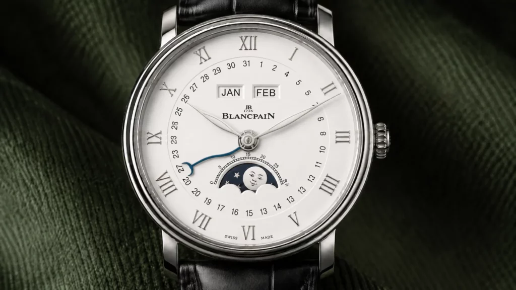 Blancpain Villeret complete calendar with moon phase, white dial and Roman numerals, reference 6654