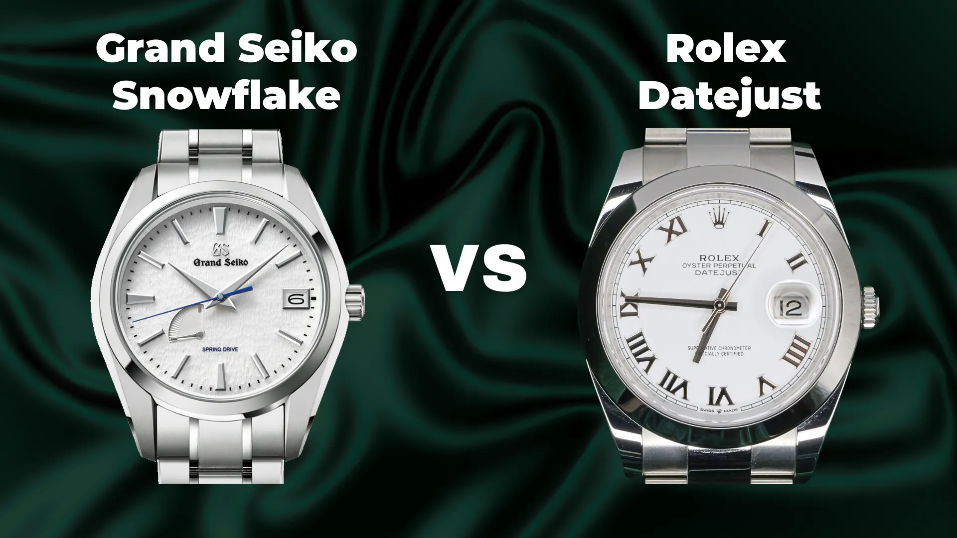 Grand Seiko Snowflake SBGA211 next to Rolex Datejust 41 in a side-by-side comparison