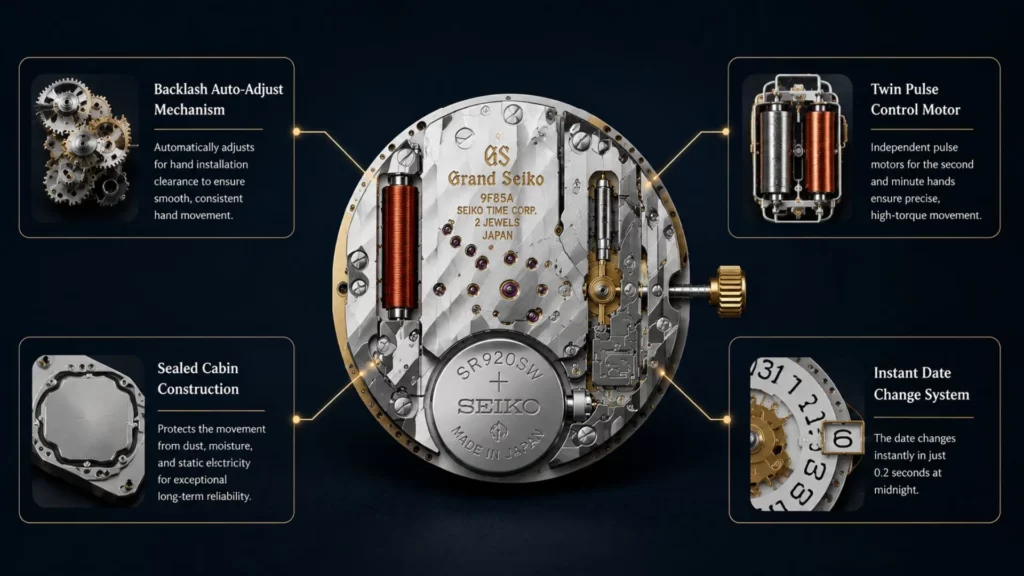Grand Seiko Spring Drive glide seconds hand motion showing continuous sweep from Tri-Synchro Regulator