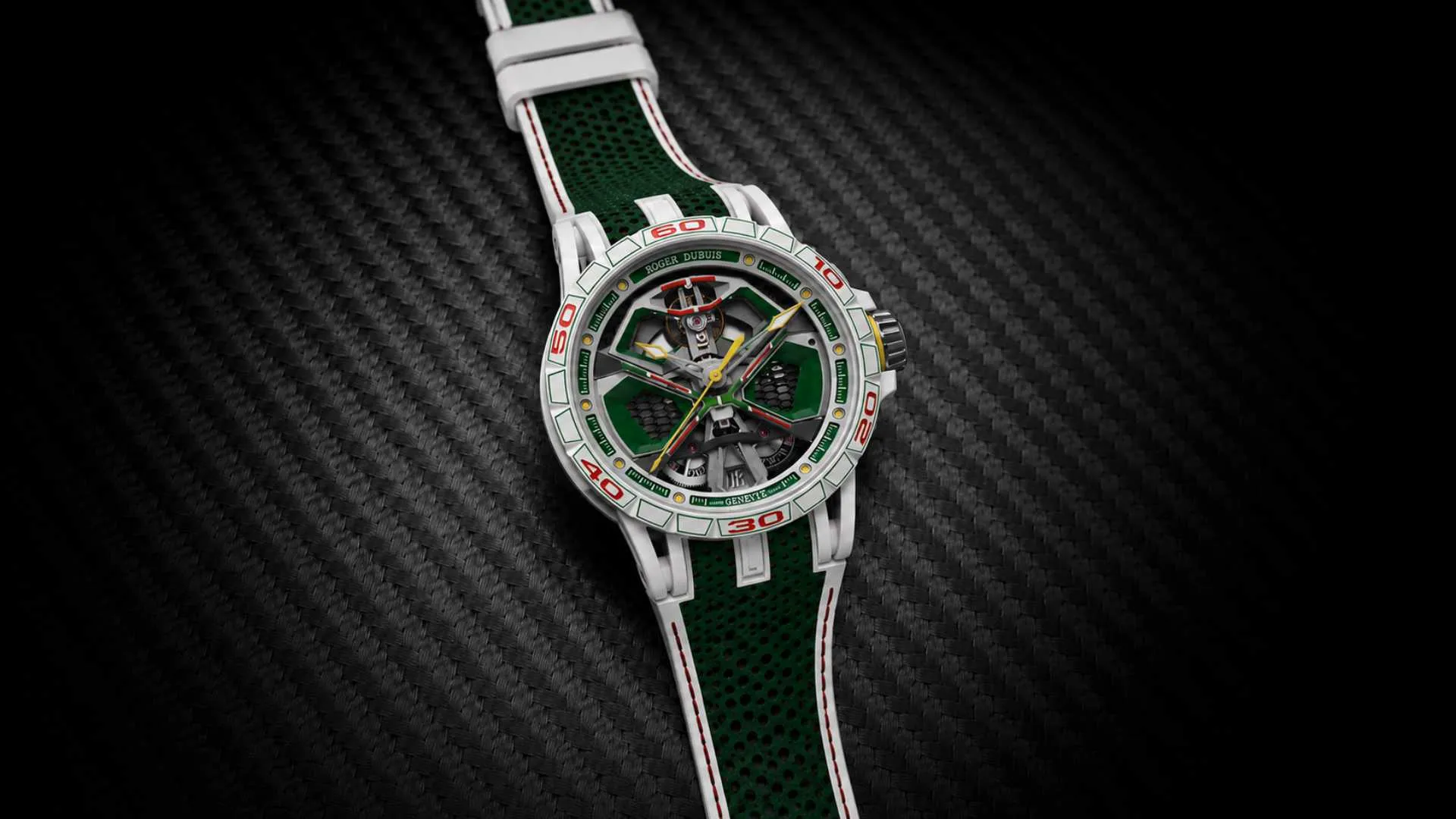 Roger Dubuis Excalibur Spider Huracán DBEX1006 on carbon surface — Roger Dubuis buying guide