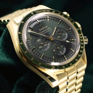 Omega Speedmaster Professional Moonwatch "Moonshine" Green Dial 18K Yellow Gold 42mm MINT CONDITION COMPLETE SET 310.60.42.50.10.001